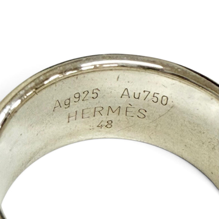 美品△HERMES エルメス AU750 AG925 Hロゴ リング 指輪 アクセサリー ゴールド シルバー 48 （JP8号） 重量8.1g レディース