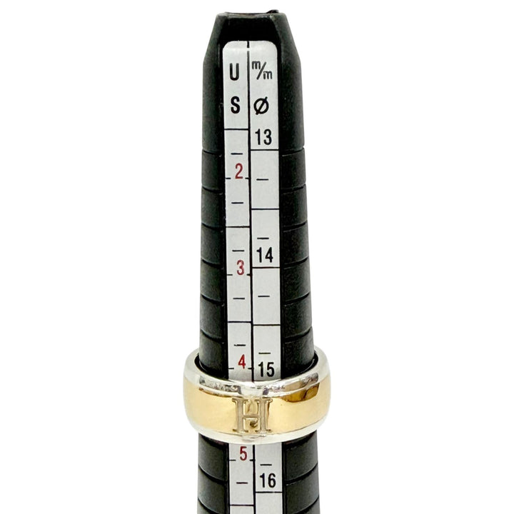 美品△HERMES エルメス AU750 AG925 Hロゴ リング 指輪 アクセサリー ゴールド シルバー 48 （JP8号） 重量8.1g レディース