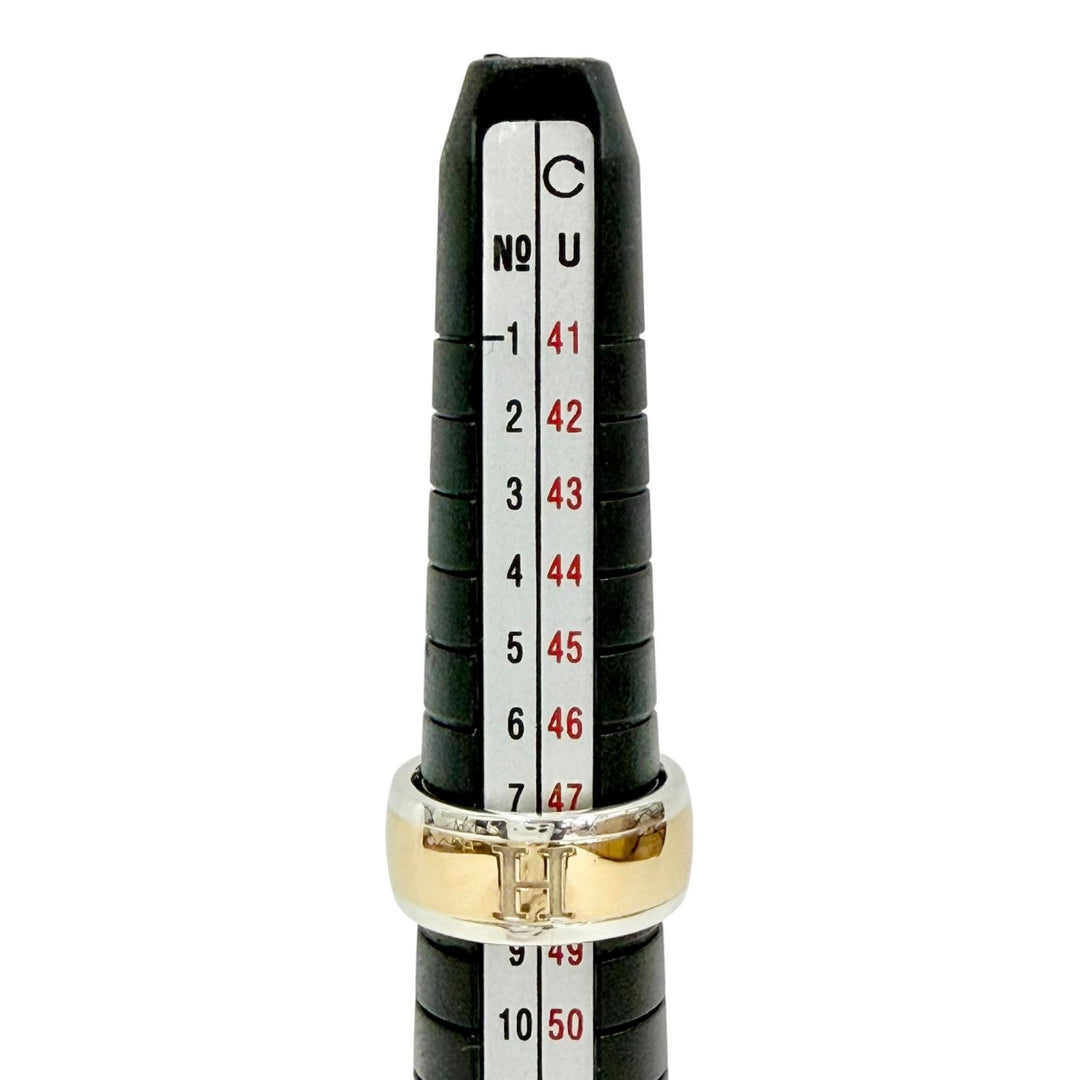 美品△HERMES エルメス AU750 AG925 Hロゴ リング 指輪 アクセサリー ゴールド シルバー 48 （JP8号） 重量8.1g レディース