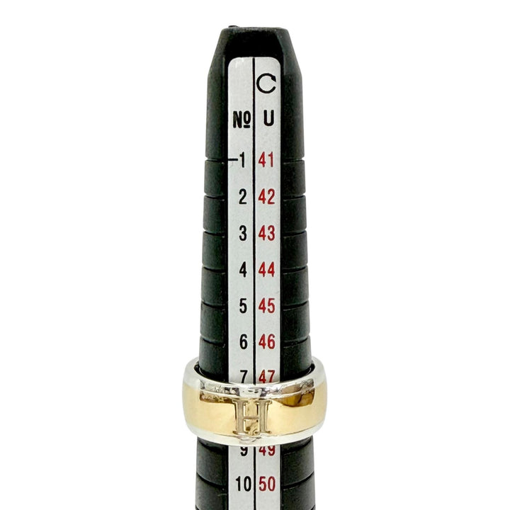 美品△HERMES エルメス AU750 AG925 Hロゴ リング 指輪 アクセサリー ゴールド シルバー 48 （JP8号） 重量8.1g レディース