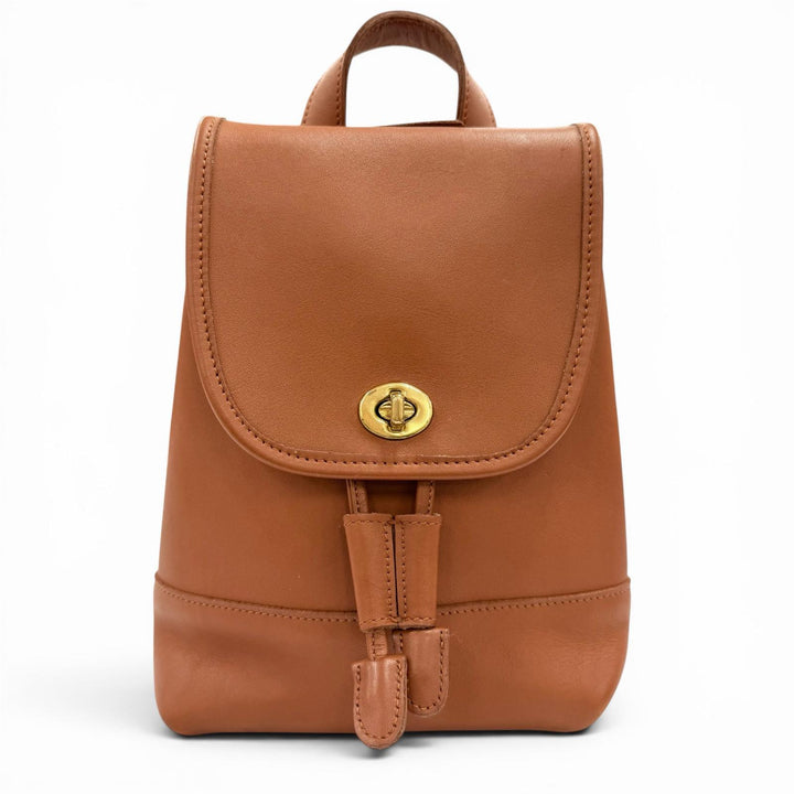 美品◇COACH コーチ ヴィンテージ 9960 グローブレザー ロゴチャーム付き リュックサック デイパック ブラウン ゴールド金具 レディース