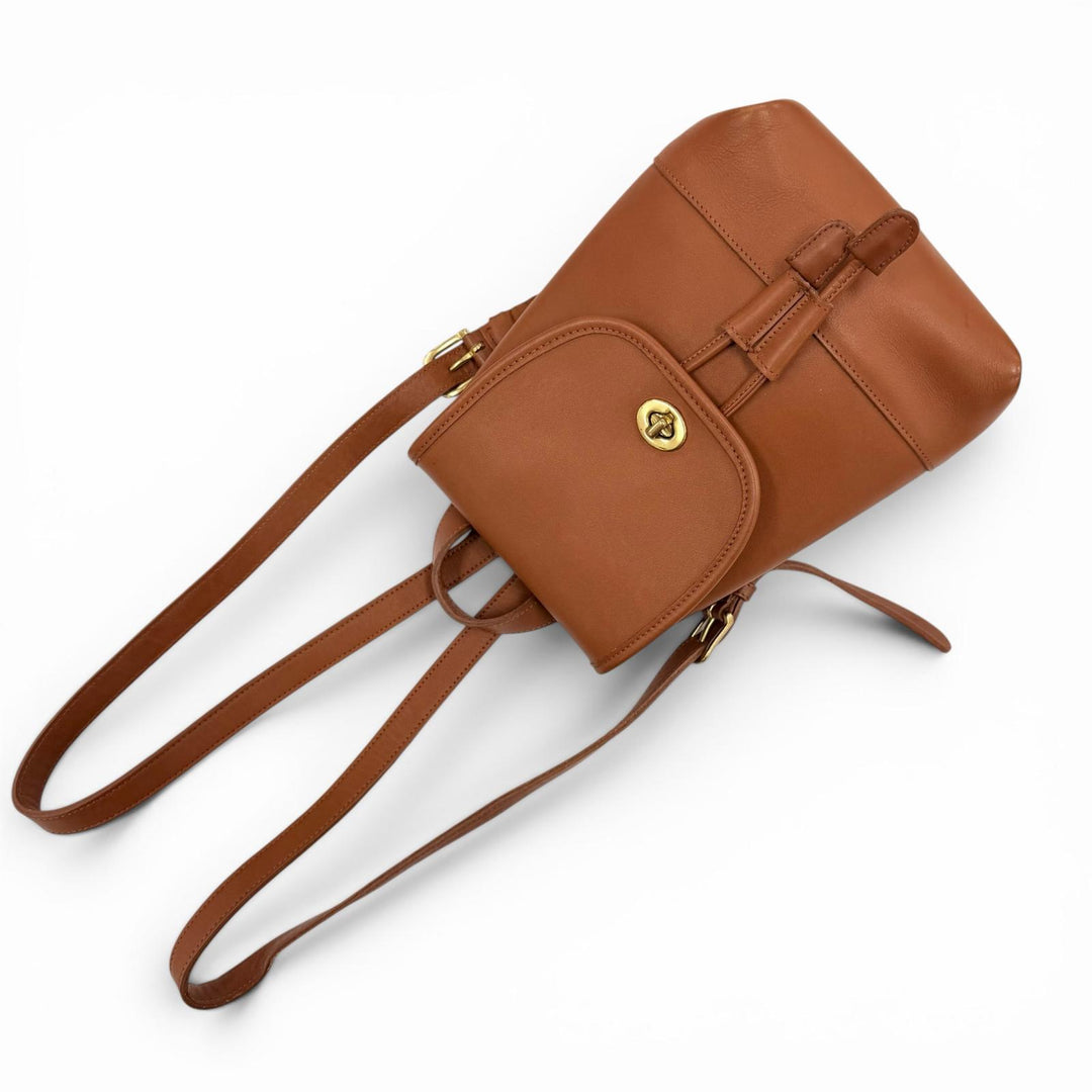 美品◇COACH コーチ ヴィンテージ 9960 グローブレザー ロゴチャーム付き リュックサック デイパック ブラウン ゴールド金具 レディース
