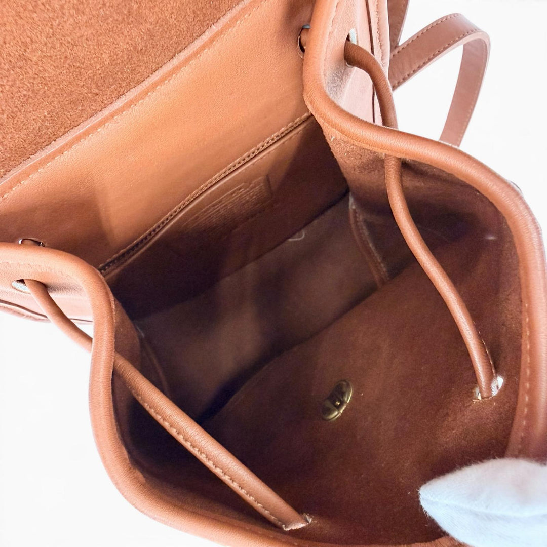 美品◇COACH コーチ ヴィンテージ 9960 グローブレザー ロゴチャーム付き リュックサック デイパック ブラウン ゴールド金具 レディース