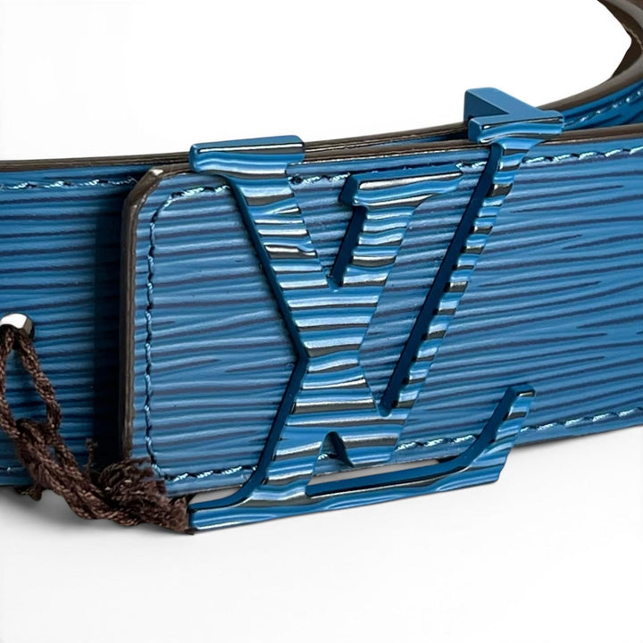 未使用品▲LOUIS VUITTON ルイヴィトン サンチュール LVイニシアル 40MM エピレザー ベルト ブルー ブラウン スペイン製 箱・保存袋付き