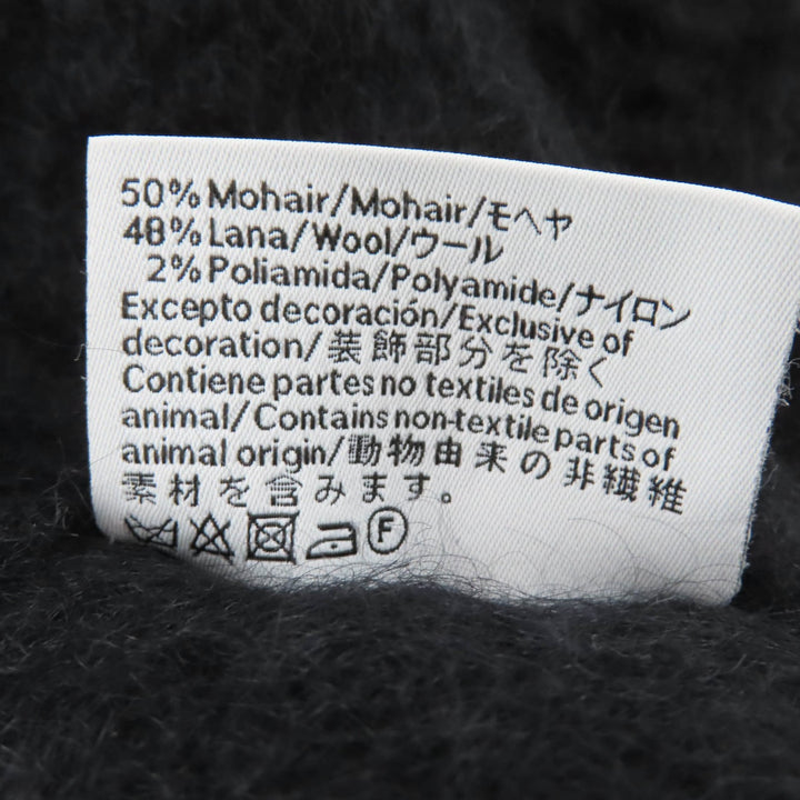 美品☆LOEWE ロエベ モヘア ウール アナグラムレザーパッチ フリンジ付 マフラー ブラック スペイン製 正規品 レディース