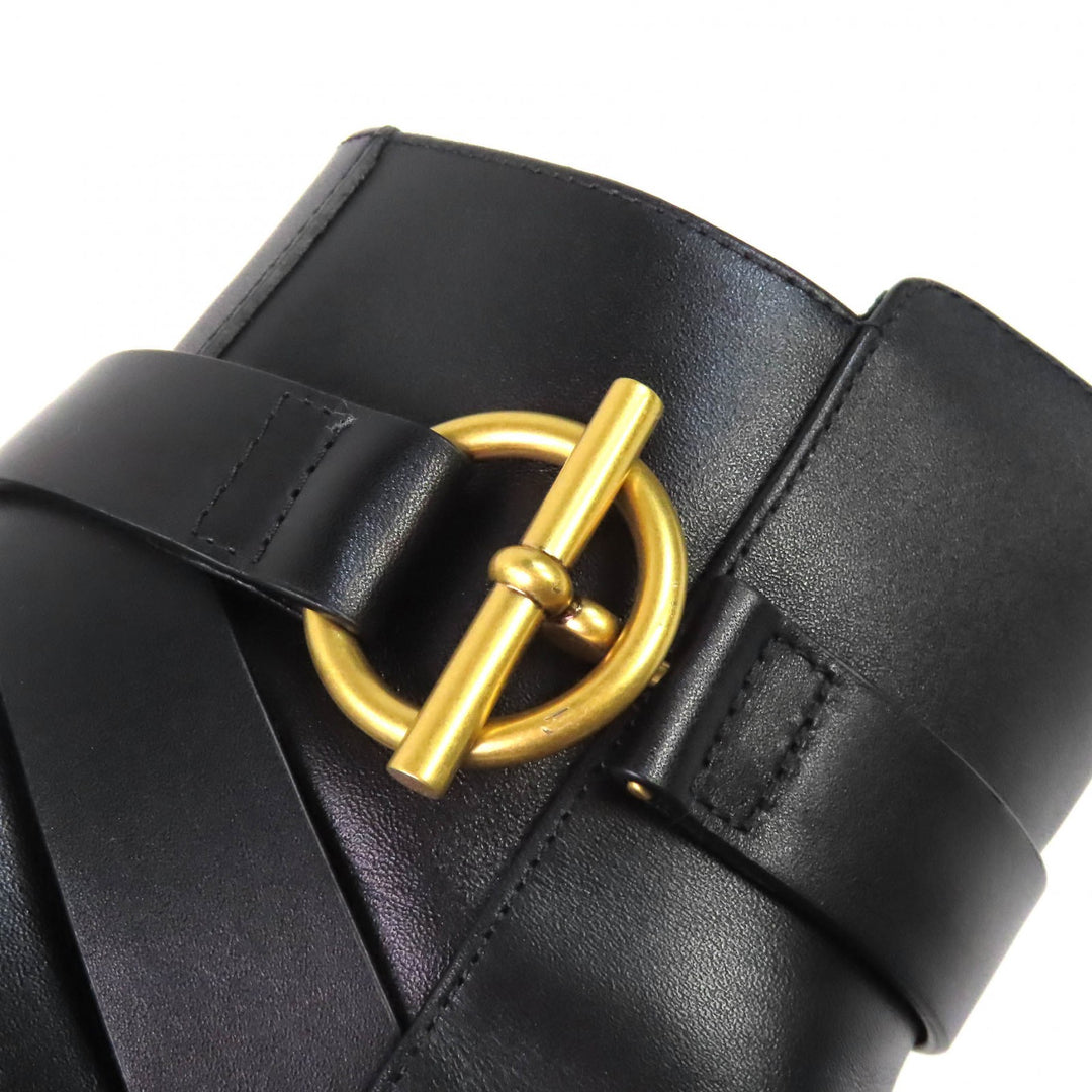 美品△HERMES エルメス ジル 60 グレナンバックル サイドジップ レザー ヒールショートブーツ ブラック 36.5 保存袋付き 伊製 レディース