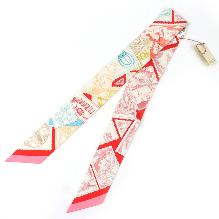 未使用品△HERMES エルメス H064205S ツイリー フォーブルの切手愛好家 シルク100％ ローズ ルージュ マルチカラー スカーフ 箱付き 仏製