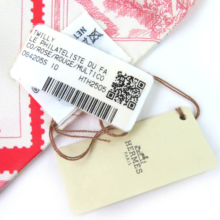 未使用品△HERMES エルメス H064205S ツイリー フォーブルの切手愛好家 シルク100％ ローズ ルージュ マルチカラー スカーフ 箱付き 仏製