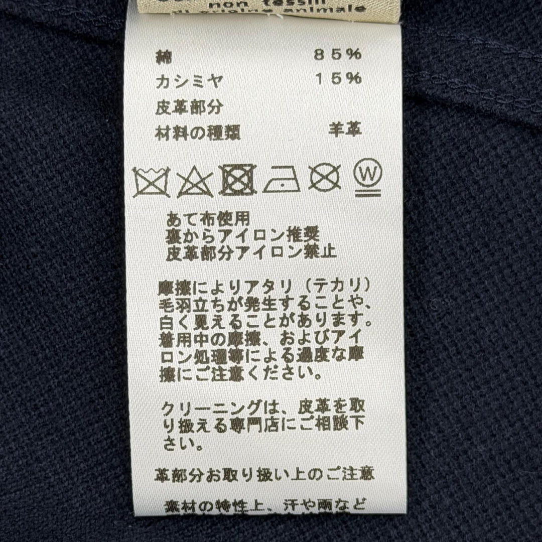 極美品▼HERMES エルメス 467970HA カシミヤ混 レザーポケット クルーネック ショートスリーブ 半袖Ｔシャツ ネイビー M 正規品 メンズ