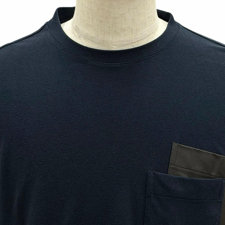極美品▼HERMES エルメス 467970HA カシミヤ混 レザーポケット クルーネック ショートスリーブ 半袖Ｔシャツ ネイビー M 正規品 メンズ