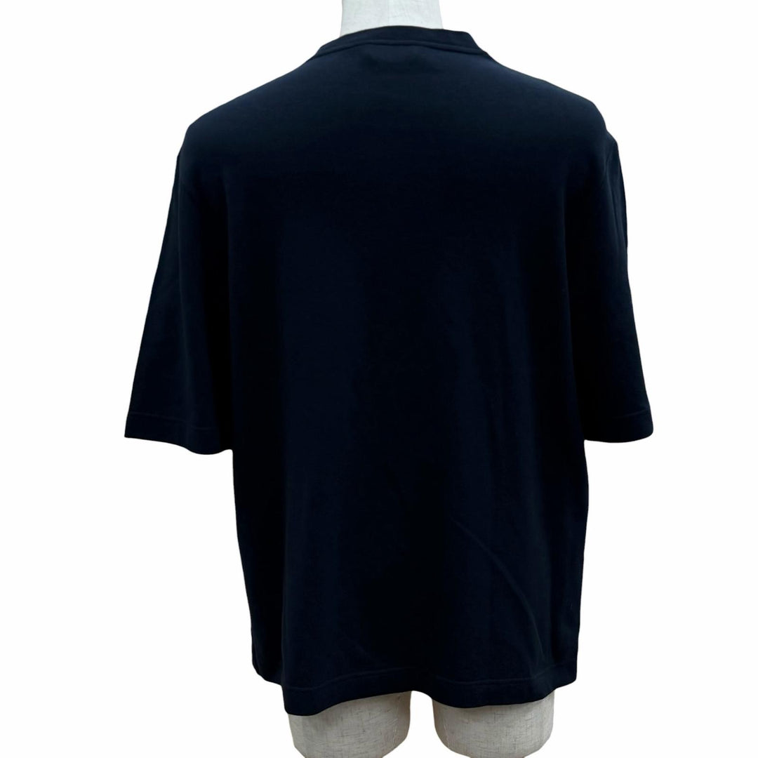 極美品▼HERMES エルメス 467970HA カシミヤ混 レザーポケット クルーネック ショートスリーブ 半袖Ｔシャツ ネイビー M 正規品 メンズ