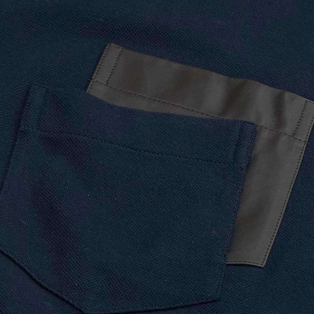 極美品▼HERMES エルメス 467970HA カシミヤ混 レザーポケット クルーネック ショートスリーブ 半袖Ｔシャツ ネイビー M 正規品 メンズ