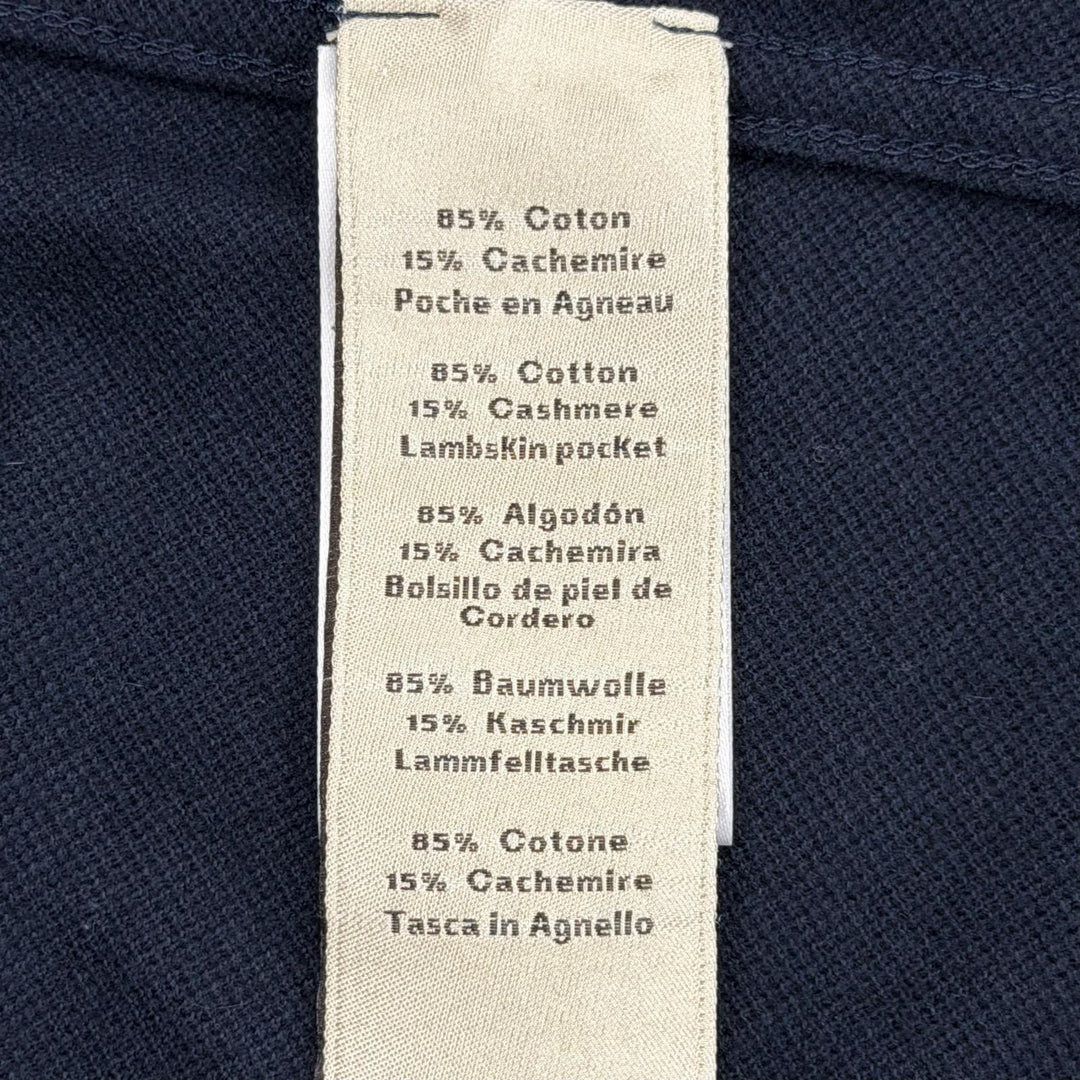 極美品▼HERMES エルメス 467970HA カシミヤ混 レザーポケット クルーネック ショートスリーブ 半袖Ｔシャツ ネイビー M 正規品 メンズ