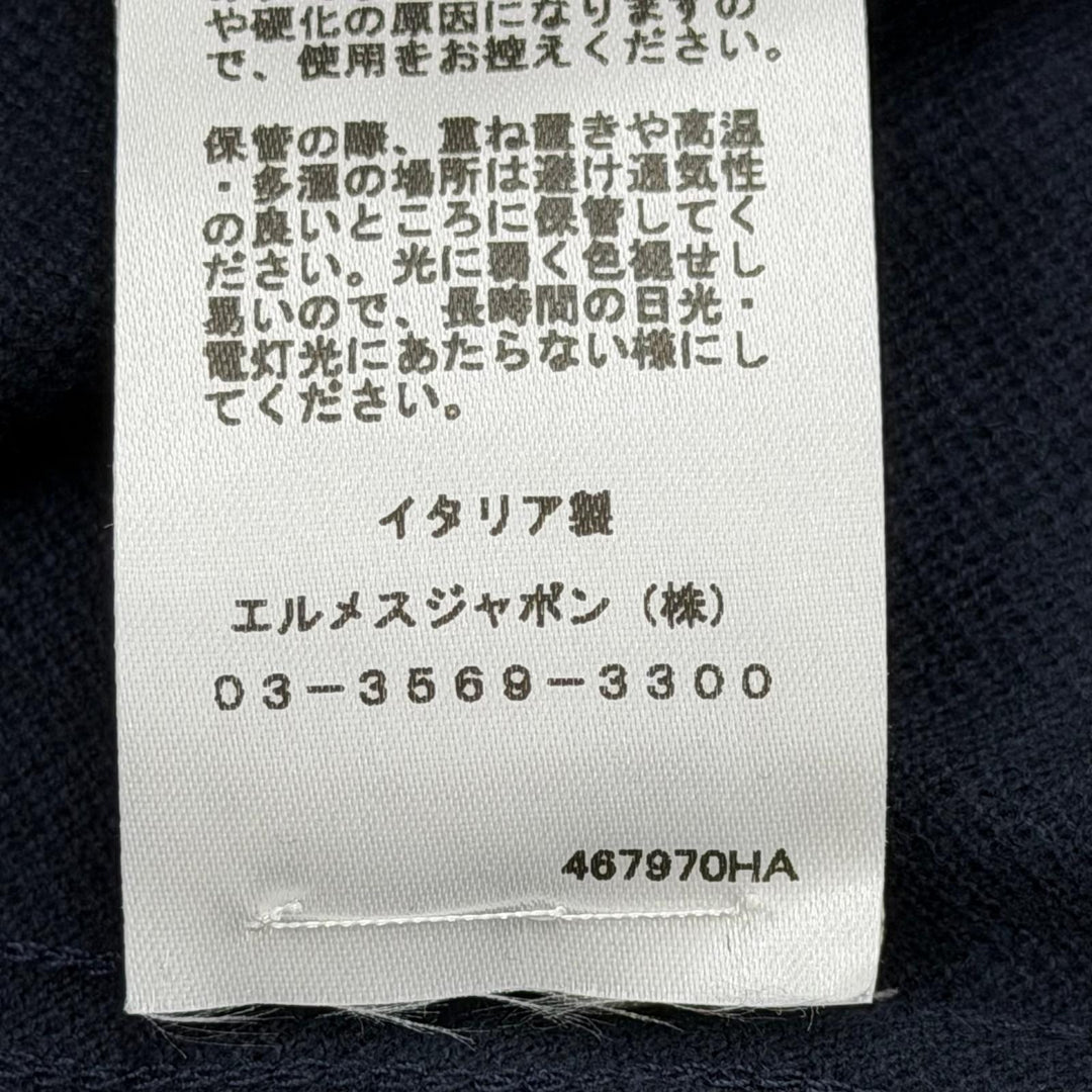 極美品▼HERMES エルメス 467970HA カシミヤ混 レザーポケット クルーネック ショートスリーブ 半袖Ｔシャツ ネイビー M 正規品 メンズ