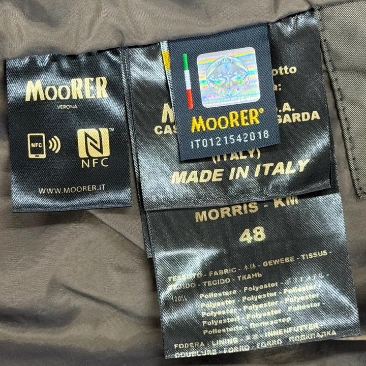 極美品▼MOORER ムーレー MORRIS モリス 襟ファー ロゴ入りボタン ダブルブレスト WZIPUP ダウンコート ダークブラウン 48 メンズ