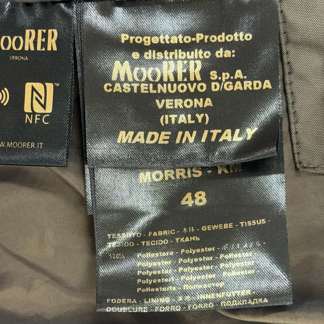 極美品▼MOORER ムーレー MORRIS モリス 襟ファー ロゴ入りボタン ダブルブレスト WZIPUP ダウンコート ダークブラウン 48 メンズ