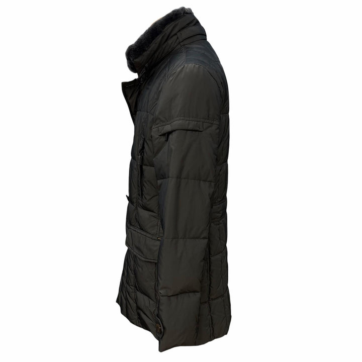 極美品▼MOORER ムーレー MORRIS モリス 襟ファー ロゴ入りボタン ダブルブレスト WZIPUP ダウンコート ダークブラウン 48 メンズ