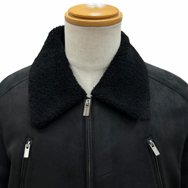 美品▼HERMES エルメス 24AW H443400HF0250 セリエボタン ダブルジップアップ ムートンジャケット ブラック 50 フランス製 メンズ