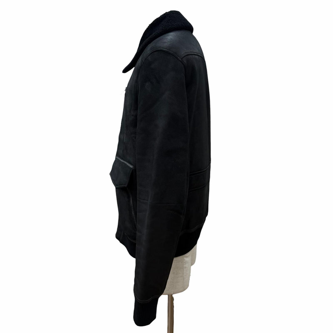 美品▼HERMES エルメス 24AW H443400HF0250 セリエボタン ダブルジップアップ ムートンジャケット ブラック 50 フランス製 メンズ