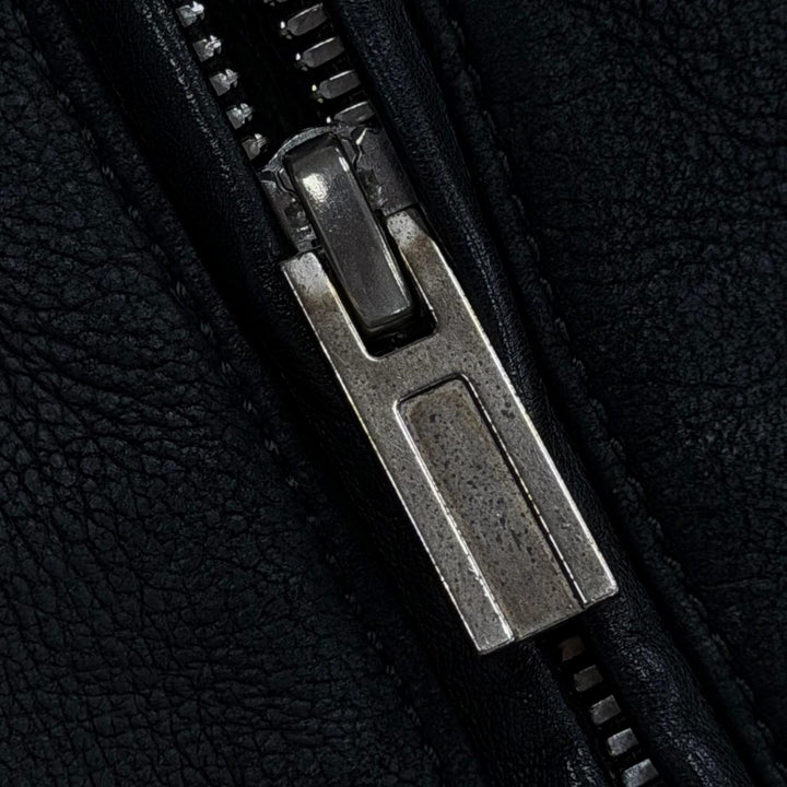 美品▼HERMES エルメス 24AW H443400HF0250 セリエボタン ダブルジップアップ ムートンジャケット ブラック 50 フランス製 メンズ