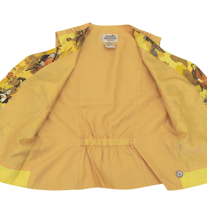 極美品▲HERMES エルメス ヴィンテージ Concerto 協奏曲 シルク100％ ベスト ジレ イエロー ブラウン 40 フランス製 正規品 レディース