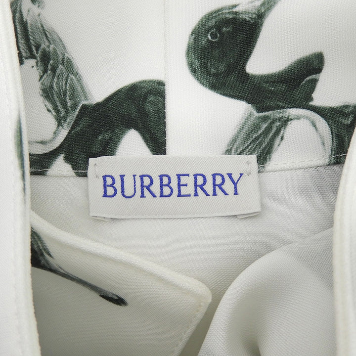 未使用品▲BURBERRY バーバリー 8077344 ウォーターバード ロングスリーブ 長袖ブラウス ホワイト グリーン 34 伊製 正規品 レディース