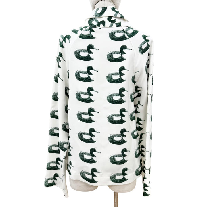 未使用品▲BURBERRY バーバリー 8077344 ウォーターバード ロングスリーブ 長袖ブラウス ホワイト グリーン 34 伊製 正規品 レディース
