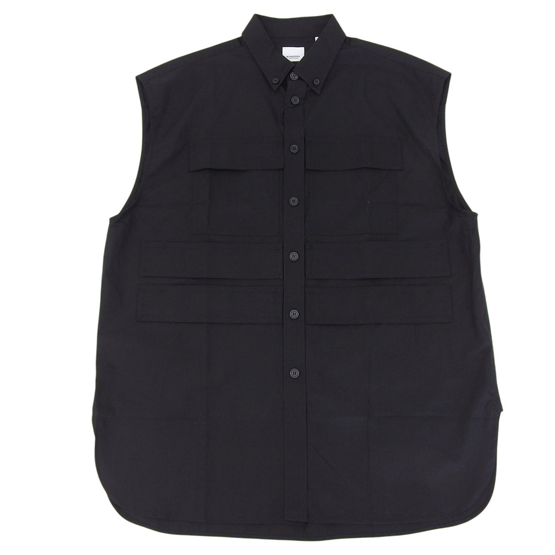 未使用品▲BURBERRY バーバリー 21SS 8051897 コットン100％ ボタンダウン ノースリーブ シャツ ブラック XL イタリア製 正規品 メンズ