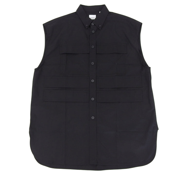 未使用品▲BURBERRY バーバリー 21SS 8051897 コットン100％ ボタンダウン ノースリーブ シャツ ブラック XL イタリア製 正規品 メンズ