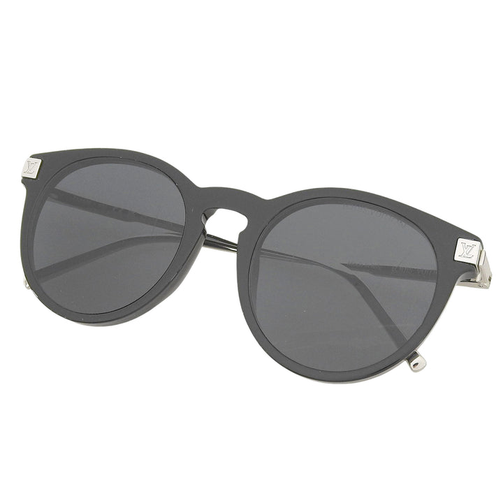 良品▲LOUIS VUITTON ルイヴィトン Z1669E LV ライズ ラウンド モノグラム サングラス ブラック シルバー 53□22 150 イタリア製 メンズ