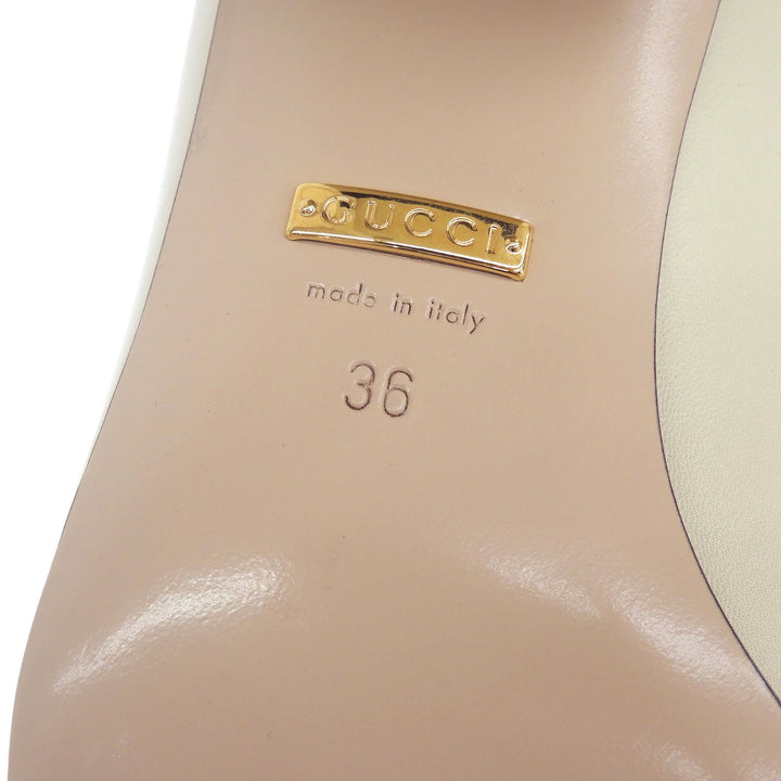 極美品▲GUCCI グッチ 537539 シルヴィ ウェブライン チャンキーヒール レザーパンプス アイボリー ゴールド金具 36 伊製 レディース