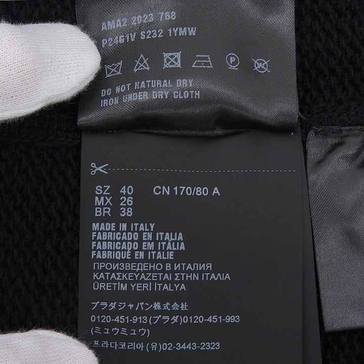 美品▲PRADA プラダ 2023年製 P2461V ウール カシミヤ クルーネック ロゴニット セーター ブラック ホワイト 40 伊製 正規品 レディース