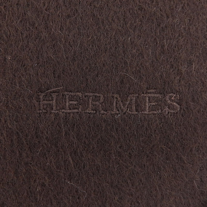 未使用品▲HERMES エルメス レクトヴェルソ カシミヤ100％ ロゴ刺繍 フリンジ付 マフラー ブラウン スコットランド製 レディース 箱付き