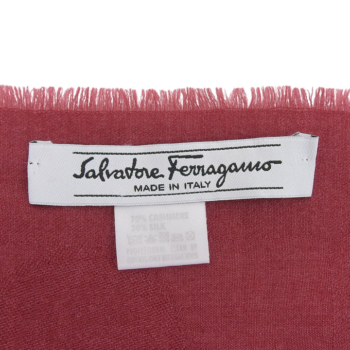美品▲Salvatore Ferragamo サルヴァトーレフェラガモ カシミヤ シルク ガンチーニ柄 ストール ショール ボルドー系 伊製 レディース