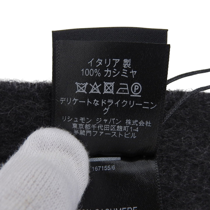 未使用品▲Dunhill ダンヒル カシミヤ100％ フリンジ付き ロゴ刺繍 マフラー ストール 全長177cm 幅28cm グレー R イタリア製 正規品