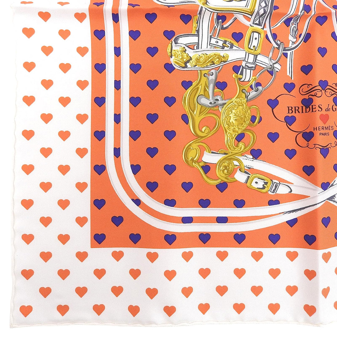 未使用品▲HERMES エルメス カレ45 BRIDES de GALA LOVE 式典用馬勒 シルク100％ ハート柄 スカーフ マルチ フランス製 レディース 箱付き