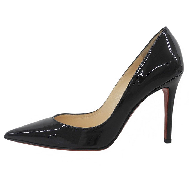 極美品▲Christian Louboutin クリスチャンルブタン ポインテッドトゥ パテントレザー パンプス ブラック 34.5 伊製 レディース 保存袋付
