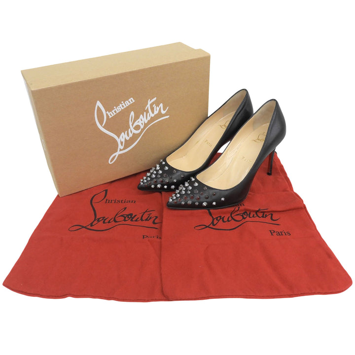美品▲Christian Louboutin クリスチャンルブタン SPIKY SHELL スタッズ付 レザー パンプス ブラック 36.5 伊製 レディース 箱・保存袋付