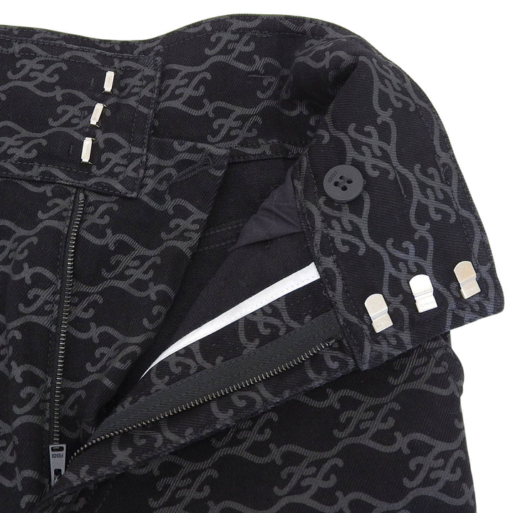 極美品▲FENDI フェンディ 2021年製 FLP631 コットン FFカリグラフィ ハイウエスト デニムパンツ 黒 36 イタリア製 正規品 レディース