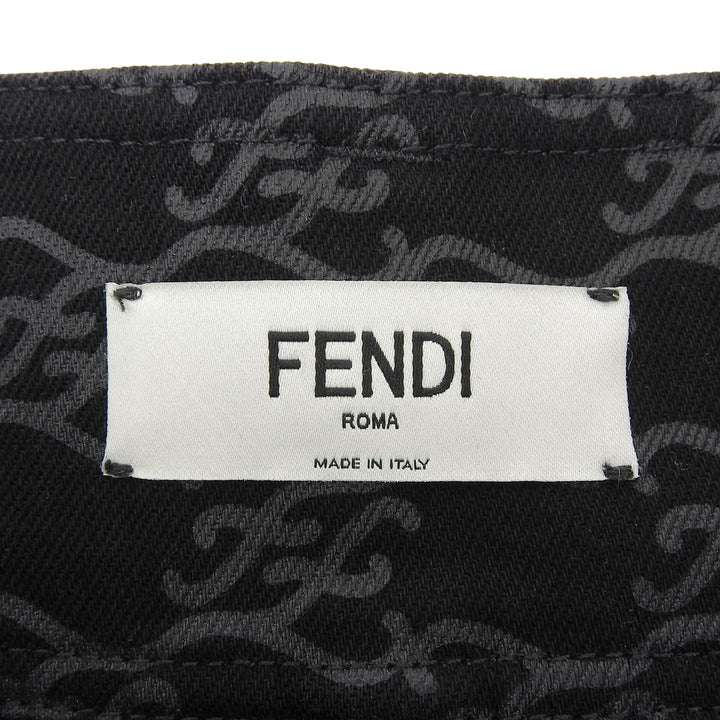 極美品▲FENDI フェンディ 2021年製 FLP631 コットン FFカリグラフィ ハイウエスト デニムパンツ 黒 36 イタリア製 正規品 レディース