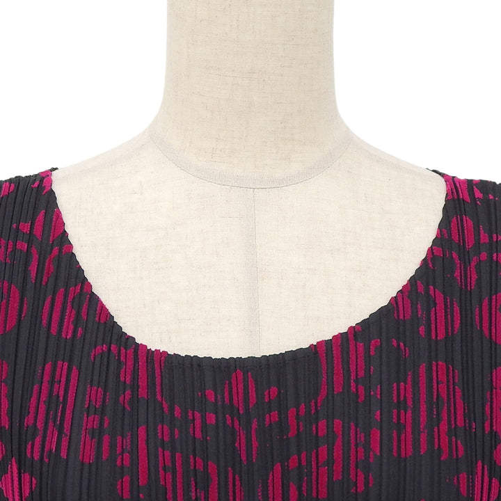 極美品▲PLEATS PLEASE プリーツプリーズ イッセイミヤケ PP53-JK743 ノースリ ワンピース ブラック ピンク 3 日本製 正規品 レディース