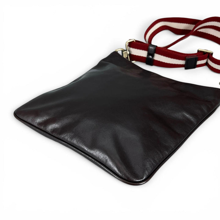 美品▲BALLY バリー TAISTINO カーフレザー トレインスポッティング ショルダーバッグ ダークブラウン スイス製 メンズ 保存袋付き