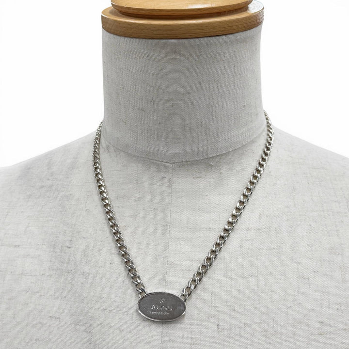 良品▼GUCCI グッチ 797142 トレードマーク オーバルプレート チェーン AG925 ネックレス シルバー イタリア製 重量47.56g メンズ