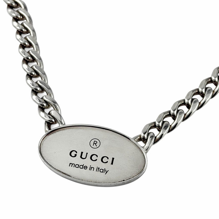 良品▼GUCCI グッチ 797142 トレードマーク オーバルプレート チェーン AG925 ネックレス シルバー イタリア製 重量47.56g メンズ