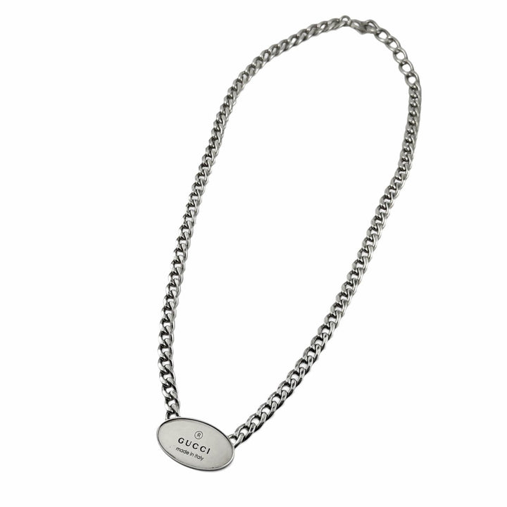 良品▼GUCCI グッチ 797142 トレードマーク オーバルプレート チェーン AG925 ネックレス シルバー イタリア製 重量47.56g メンズ