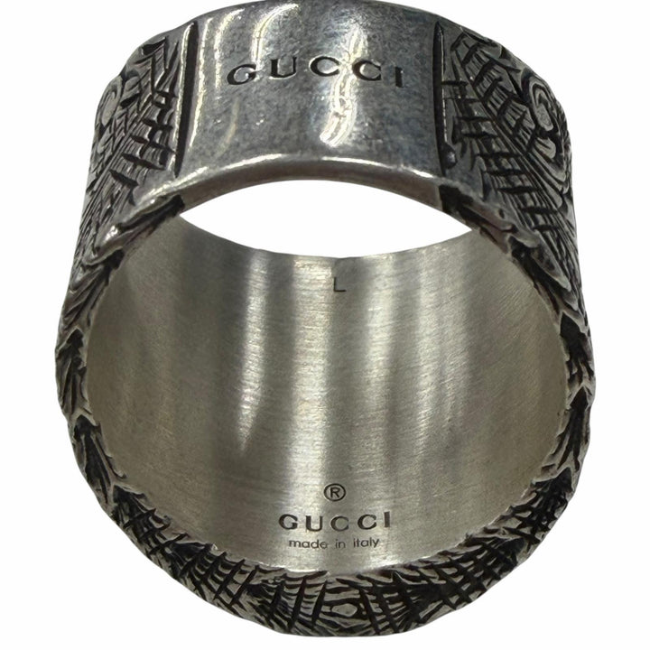 美品▼GUCCI グッチ アラベスク アルファベット V レターリング AG925 指輪 シルバー L JP18号 伊製 重量26.00g メンズ アクセサリー