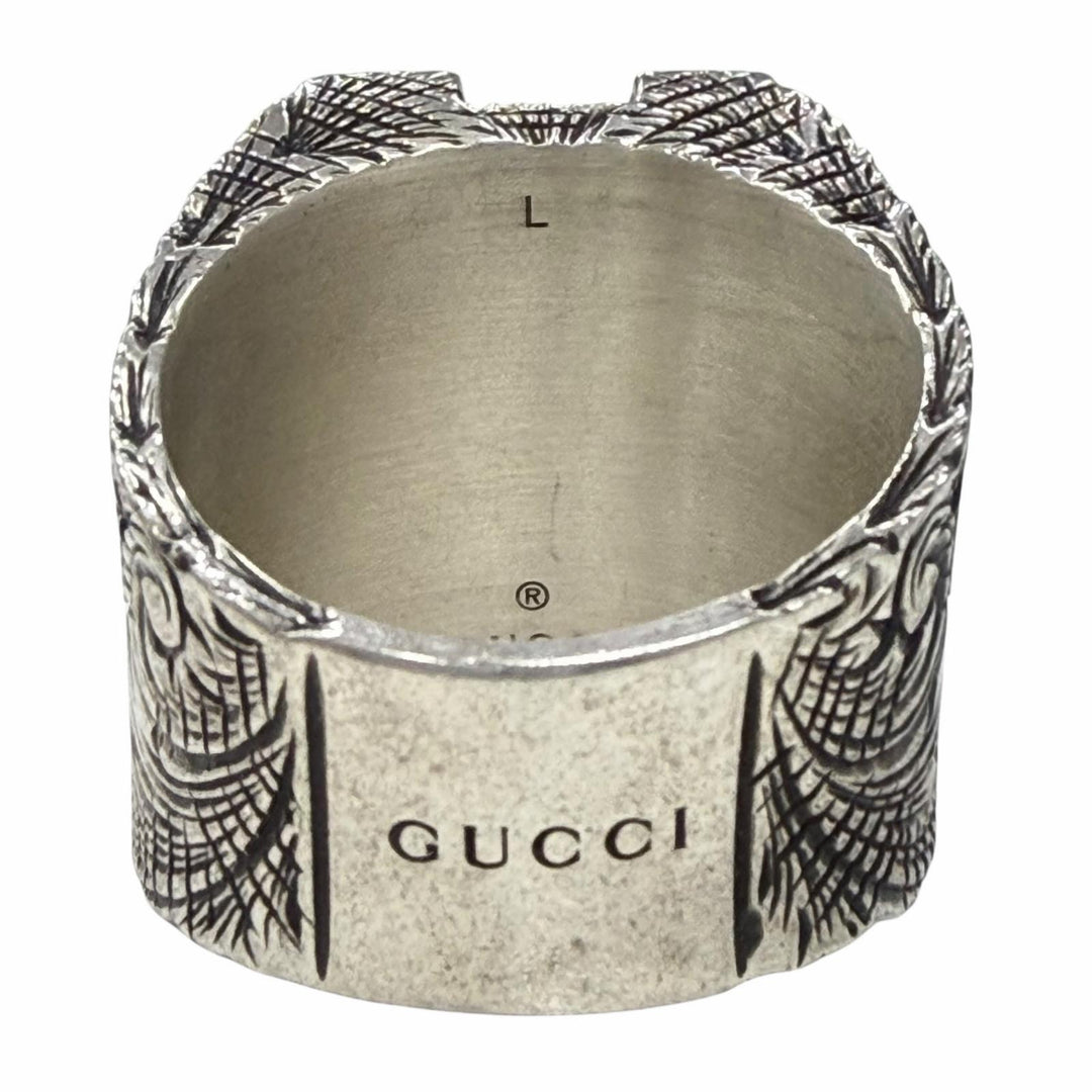 美品▼GUCCI グッチ アラベスク アルファベット V レターリング AG925 指輪 シルバー L JP18号 伊製 重量26.00g メンズ アクセサリー