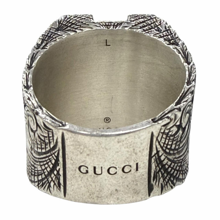 美品▼GUCCI グッチ アラベスク アルファベット V レターリング AG925 指輪 シルバー L JP18号 伊製 重量26.00g メンズ アクセサリー