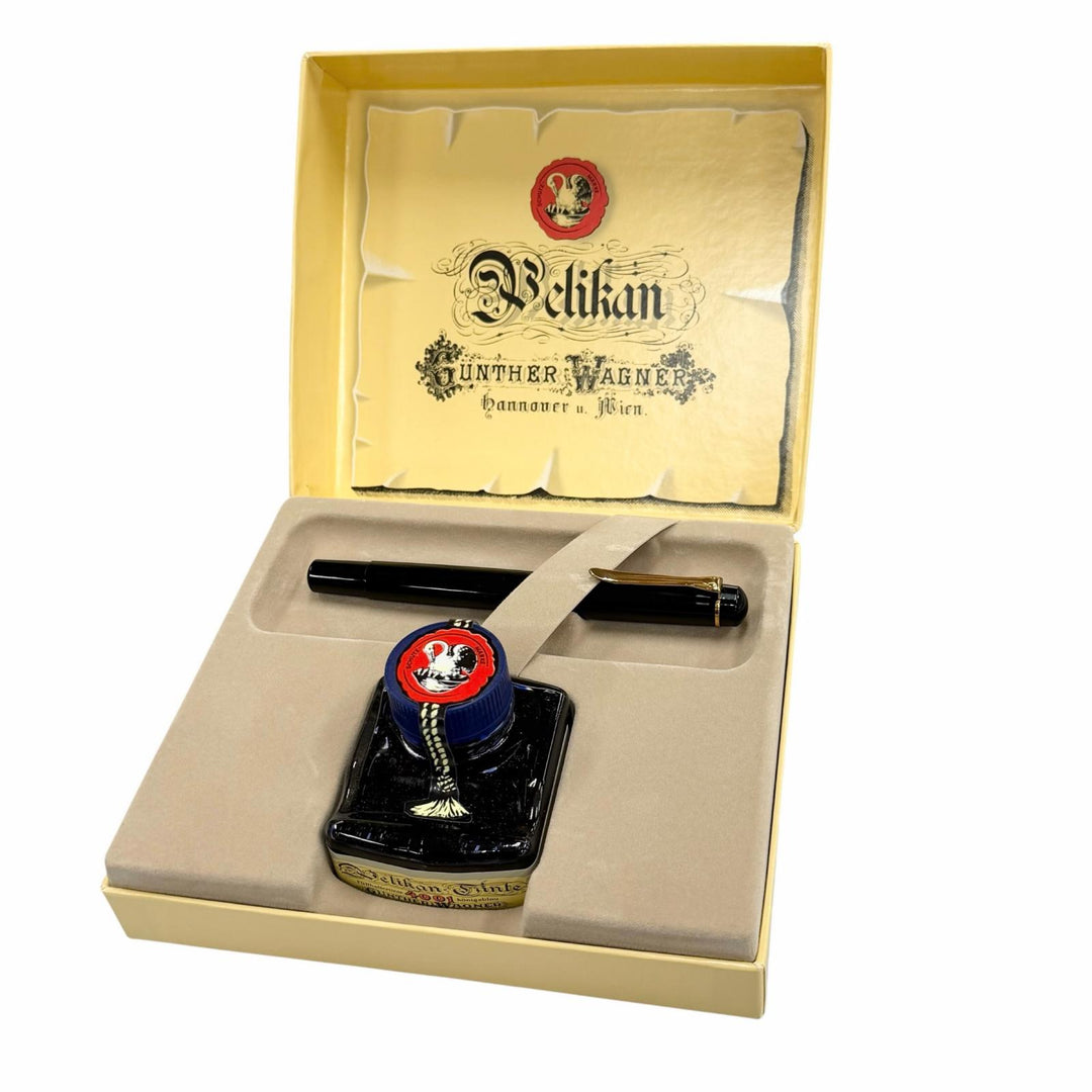 極美品▼PERIKAN ペリカン クラシック Fニブ インクセット 万年筆 ブラック ゴールド ドイツ製 メンズ 箱付き