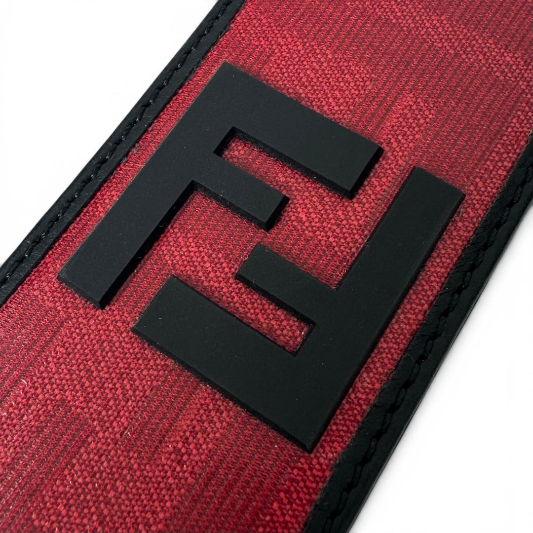 極美品▲FENDI フェンディ ズッカ柄 ラバー使い レザー キーホルダー チャーム ストラップ レッド ブラック イタリア製 レディース